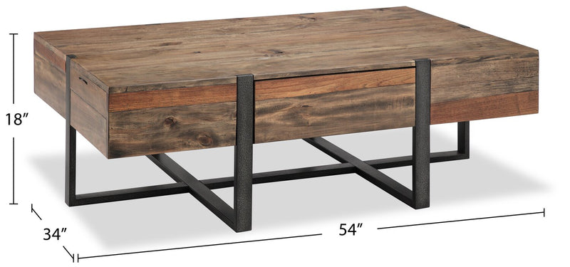 Manchester 54\" Rustic Coffee Table with Storage - Brown Wood with Iron Base