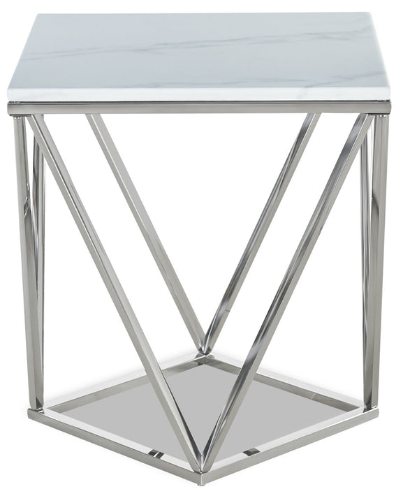 Amanda 21.5\" Modern Square End Table - White Marble Top with Chrome Metal Base