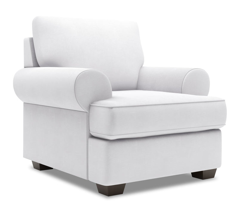 Made in Canada Sofa Lab Customizable Roll 42\" Linen-Look Fabric Chair with Rolled Arms - Pax Ice White