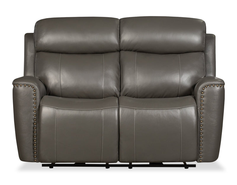 Quincy Genuine Leather Reclining Loveseat Grey The Brick