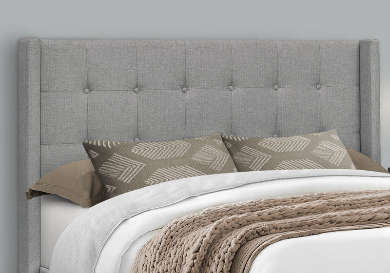 Zara Upholstered Bed in Grey LinenLook Fabric Button Tufted Qu