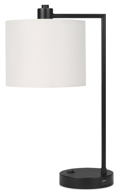 19" Black Metal Table Lamp with USB Charging|Lampe de table de 19 po en métal noir avec recharge USB