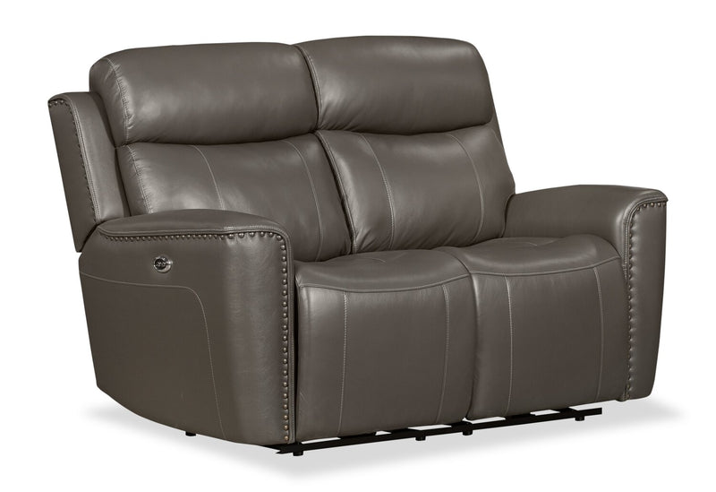 Quincy Genuine Leather Reclining Loveseat Grey The Brick