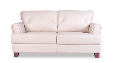 Chateau d’Ax Vita 70" 100% Genuine Leather Loveseat with Diamond Pattern Stitching and Wood Legs - Smoke White | Causeuse Vita de Château d’Ax de 70 po en cuir 100 % véritable avec coutures à motif de diamant et pattes en bois - blanc fumée