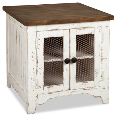 Benjy End Table - Rustic style End Table in Distressed white natural pine