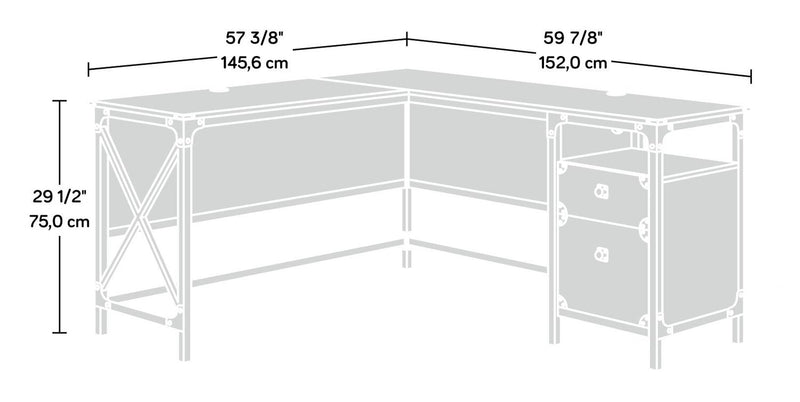 Lewis 59.84\" L-Shaped Office Desk with 2-Drawers - Carbon Oak