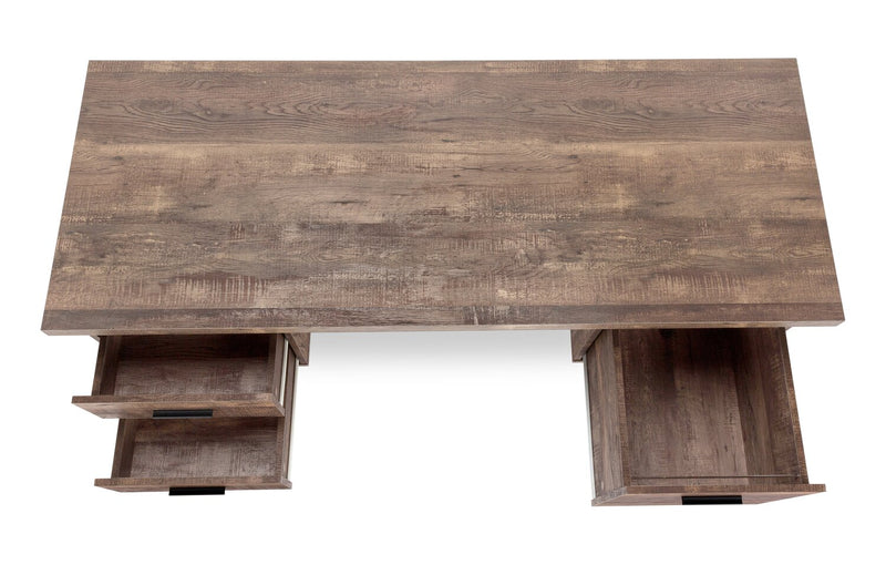 Teagan 60\" Reversible Office Desk with 3-Drawers - Brown