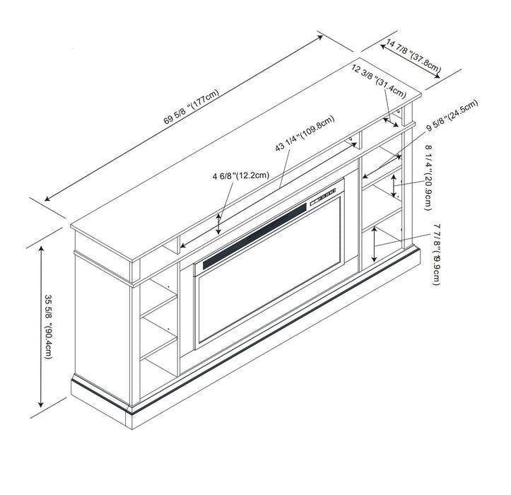 Lappland 70\" Electric Fireplace TV Stand with Storage and Cable Management for TVs up to 80\"- Black