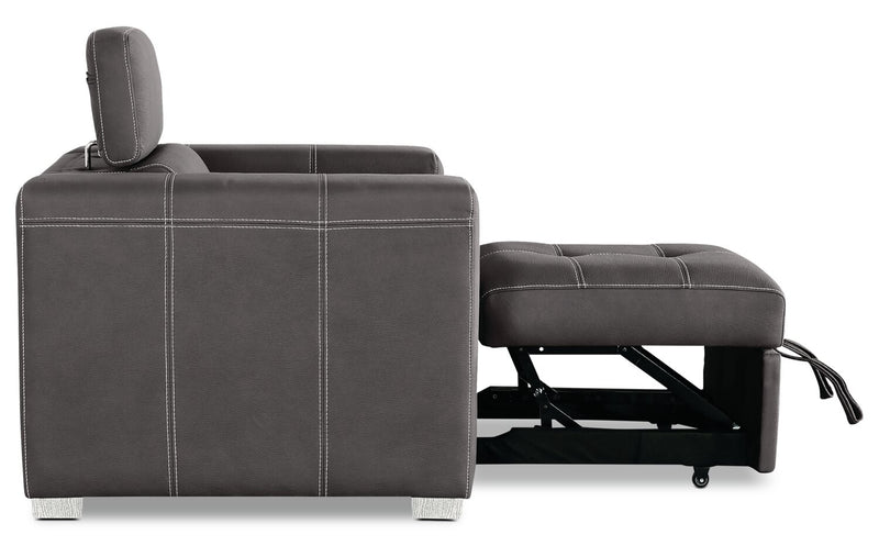 Drake 41.5\" Faux Suede Fabric Chair with Pull-Out Ottoman and Flip-Up Headrest - Cement Grey