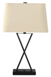 25\" Black Metal Table Lamp with USB Charging