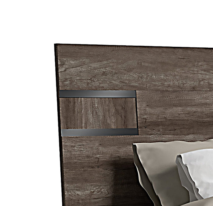 Gino Panel Bed with Headboard & Frame - Made in Italy, Modern, Brown - Queen Size