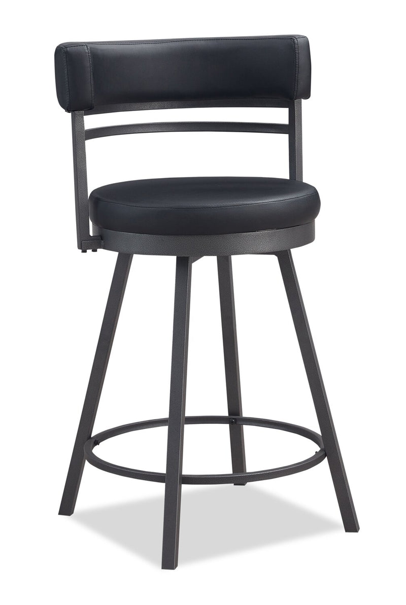 Mila Barstool with Swivel Seat, Vegan Leather Fabric, Metal Black