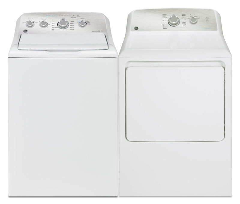 GE 5 Cu. Ft. TopLoad Washer and 7.2 Cu. Ft. Gas Dryer with SaniFresh