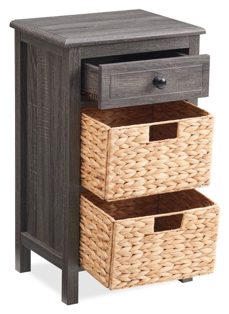 Jon 15.5" Chairside Table with 2 Baskets & Drawer Distressed Grey