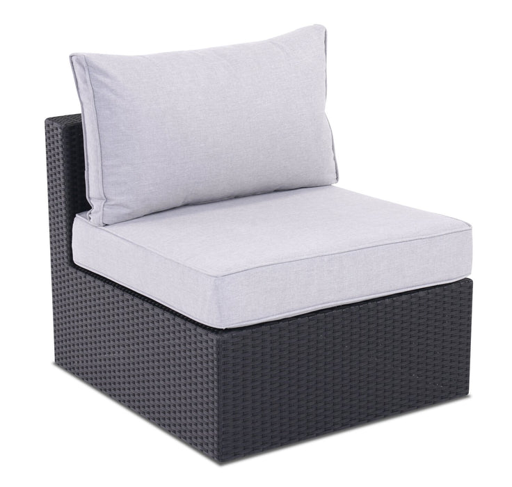 Minnesota 6-Piece Outdoor Patio Set with 3 Corner Chairs, 2 Armless Chairs & Ottoman - Hand-Woven Resin Wicker, Olefin Fabric, UV & Weather Resistant - Grey