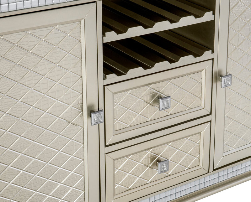 Tyra Dining Server with Storage & Built-In Wine Rack, 54\"W - Silver & Champagne