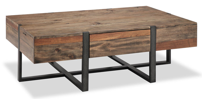 Manchester 54\" Rustic Coffee Table with Storage - Brown Wood with Iron Base