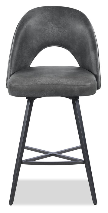 Kort & Co. Bay Counter-Height Stool with Swivel Seat, Vegan Leather Fabric, Metal - Charcoal