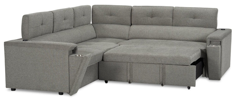 Savvy 2-Piece Right-Facing Linen-Look Fabric Sleeper Sectional with Adjustable Headrests - Grey