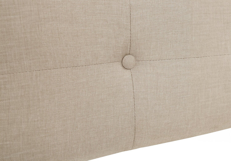 Zara Upholstered Bed in Beige Linen-Look Fabric - Button Tufted - Queen Size