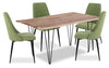 Miya 5pc Dining Set with Table & 4 Chairs, Live Edge, Acacia Wood, Metal, 60\"W - Moss Green