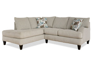 Made in Canada Nofia 2-Piece Left-Facing Chenille Fabric Sectional with  Accent Pillows and Wood Legs - Linen Beige