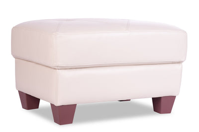 Chateau d’Ax Vita 31" 100% Genuine Leather Ottoman with Diamond Pattern Stitching and Wood Legs - Smoke White | Pouf Vita de Château d’Ax de 31 po en cuir 100 % véritable avec coutures à motif de diamant et pattes en bois - blanc fumée