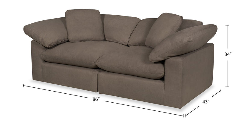 Eclipse Modular 86\" Linen-Look Fabric Loveseat with Reversible Feather Down Cushions - Slate Brown