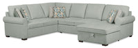 Scott Living Haven 3-Piece Right-Facing Chenille Fabric Sleeper Sectional with Storage Chaise - Seafoam Blue
