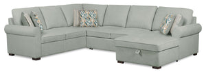 Scott Living Haven 3-Piece Right-Facing Chenille Fabric Sleeper Sectional with Storage Chaise - Seafoam Blue
