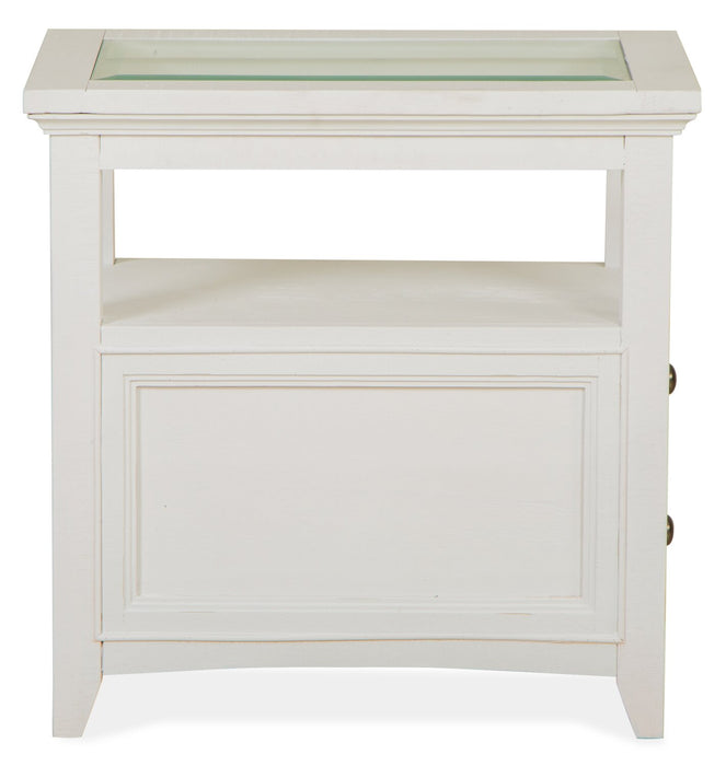Heron Cove 15\" Traditional Glass Top End Table with Storage and Shelf - White Pine