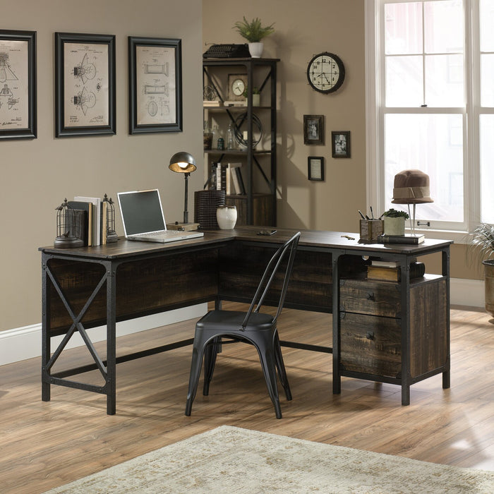 Lewis 59.84\" L-Shaped Office Desk with 2-Drawers - Carbon Oak