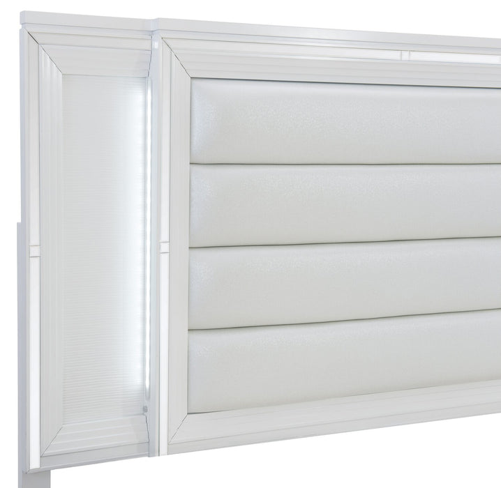 Max Panel Headboard, LED, Vegan Leather, Glam, White - Queen Size