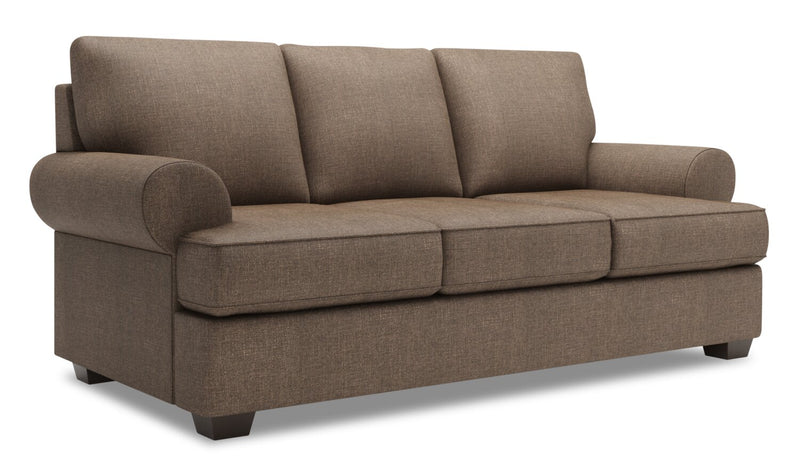 Made in Canada Customizable Sofa Lab Roll 86\" Linen-Look Fabric Sofa Bed with Rolled Arms - Luna Praline Brown