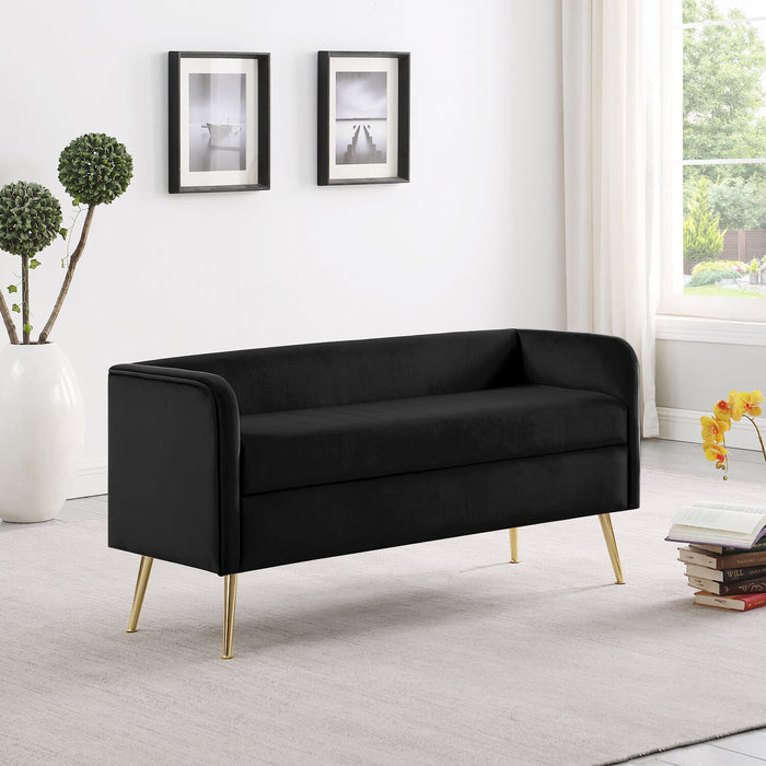 Cass 52\" Bench - Black Velvet with Gold Legs