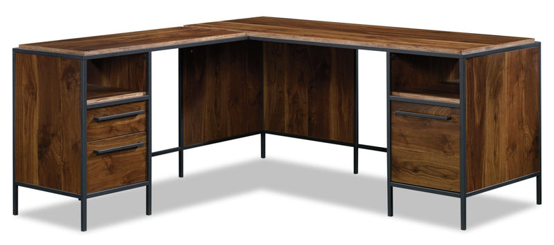 Elzie 65.98\" L-Shaped Office Desk - Gr& Walnut