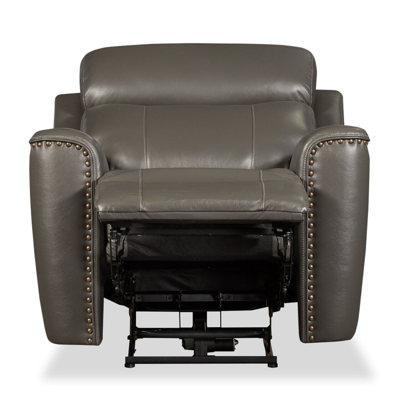 Quincy Genuine Leather Recliner Grey The Brick