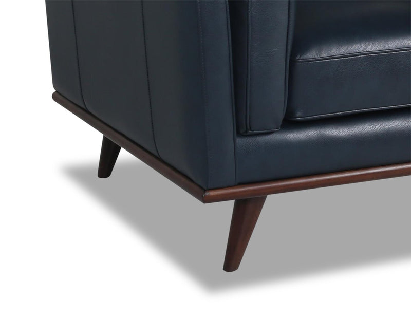 Vivia 40\" Genuine Leather Chair with Removable Seat Cushion and Wood Base - Navy Blue