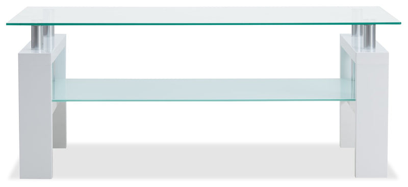 Harvy  47.25\" Modern Glass Top Coffee Table with Shelf - White