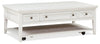 Heron Cove 50\" Traditional Coffee Table With Storage, Shelf and Casters - White Pine