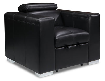 Drake Leather-Look Fabric Chair with Pull-Out Ottoman - Black