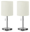 17\" Nickle Metal 2-Piece Set, with Two Table Lamps and USB Charging