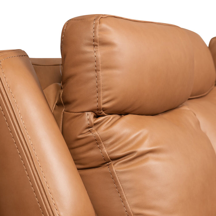 Scott Living Prescott 88.5\" Genuine Leather Power Reclining Sofa with Power Headrests - Butternut Brown