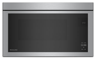 KitchenAid 1.1 Cu. Ft. Flush Over-the-Range Microwave with 900 Watts Cooking - PrintShield Stainless… | Four à micro-ondes à hotte intégrée KitchenAid de 1,1 pi³ à installation affleurée avec cuisson à 90…