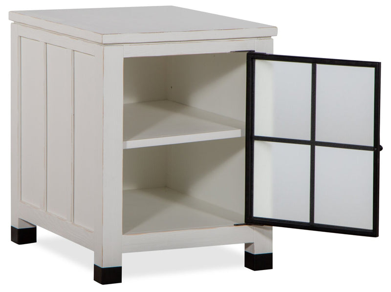 Harper 20\" Modern Glass Door Chairside Table with Storage - White Pine