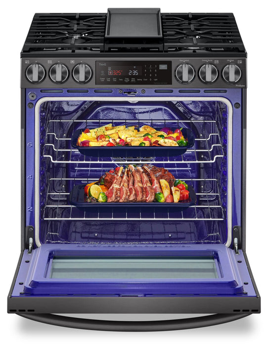 LG 6.3 Cu. Ft. Smart Gas Range with Instaview and ProBake Convection® - Smudge Proof Black Stainless Steel - LSGL6335D
