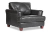 Chateau d'Ax Vita 44\" 100% Genuine Leather with Diamond Pattern Stitching and Wood Legs - Charcoal Grey