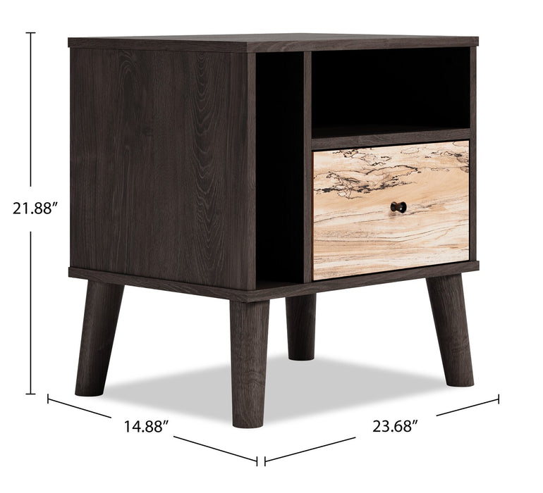 Wolf Bedside 1-Drawer Nightstand, 23.7\"W x 21.9\"H, Modern Mid-Century - Two-tone Brown & Natural