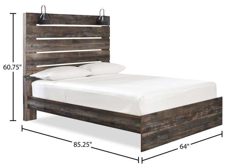 Abby 6pc Bedroom Set with Panel Bed, Dresser, Mirror & Nightstand, LED, USB, Brown - Queen Size