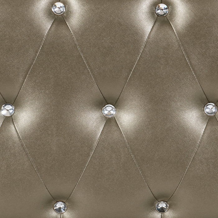 Tyra 5pc Bedroom Set with Bed, Dresser & Mirror, Glam, Vegan Leather, Champagne - Queen Size